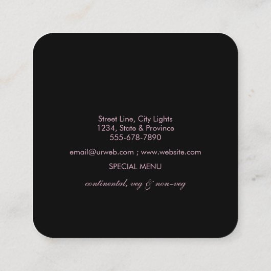 バラ金ゴールド厨房用具類フェイクケータリング スクエア名刺 (裏面)