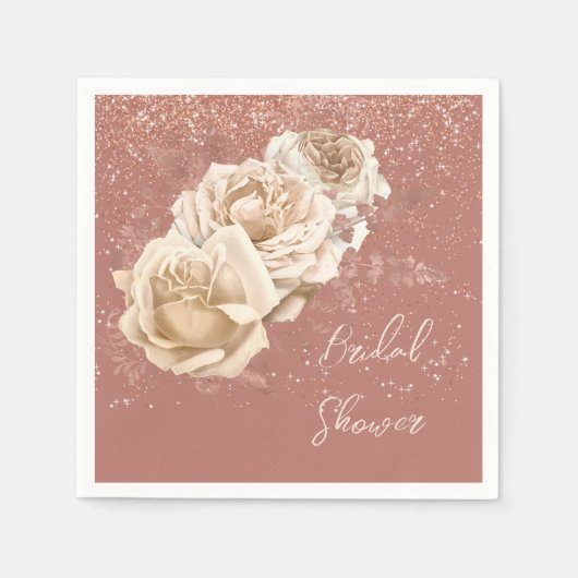 バラ金ゴールド及びアイボリーバラエレガントブライダルシャワー スタンダードカクテルナプキン (正面)