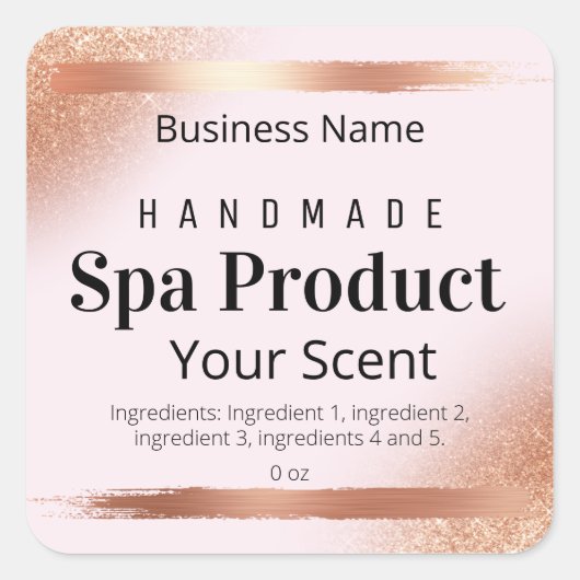 バラ金ゴールド及びピンク体スクラブ石鹸バスボムラベル スクエアシール (正面)