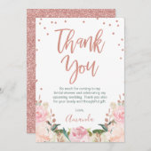 バラ金ゴールド及びフローラブライダルシャワーサンキューカード 招待状 (正面/裏面)
