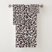 バラ金ゴールド及びブラックレオパード印刷バスタオルセット