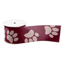 バラ金ゴールド及びブルゴーニュ色のドッグポーパターン サテンリボン