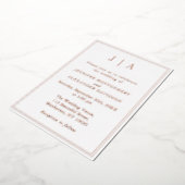 バラ金ゴールド及びホワイトモノグラムモダンシンプル結婚 箔招待状 (回転した状態)