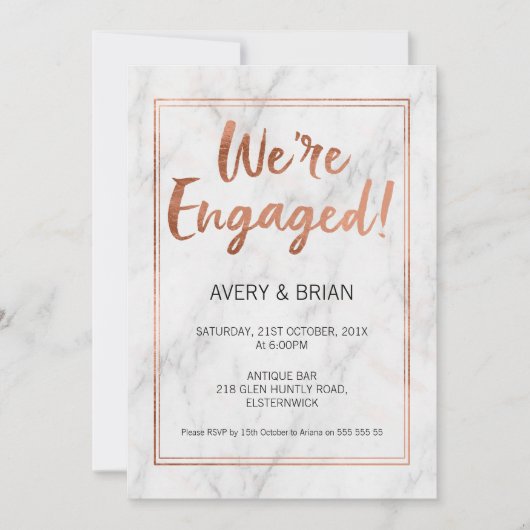 バラ金ゴールド及び大理石婚約招待状 招待状 (正面)