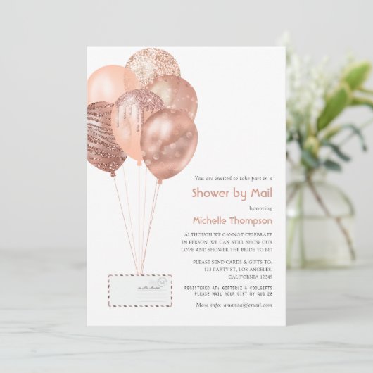 バラ金ゴールド及び赤面ベビー又はブライダルシャワー別郵便 招待状 (スタンド正面)