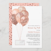 バラ金ゴールド及び赤面ベビー又はブライダルシャワー別郵便 招待状 (正面/裏面)