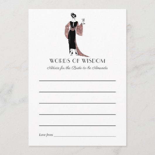 バラ金ゴールド及び赤面ワインテイスティングブライダルシャワー アドバイスカード (正面)