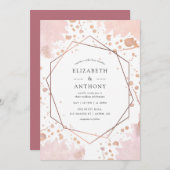 バラ金ゴールド及び赤面幾何学結婚式招待状 招待状 (正面/裏面)