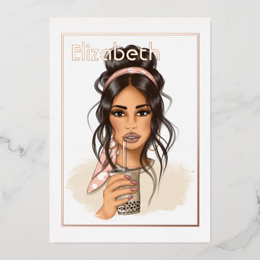 バラ金ゴールド及び赤面誕生日茶パーティー 箔招待状 (正面)