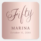 バラ金ゴールド名スクリプト50th birthday スクエアシール (正面)