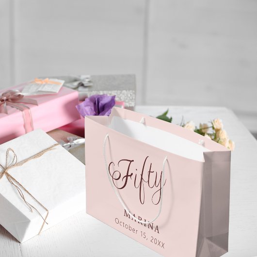 バラ金ゴールド名スクリプト50th birthday ラージペーパーバッグ