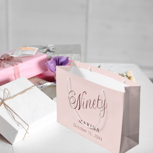 バラ金ゴールド名スクリプト90th birthday ラージペーパーバッグ