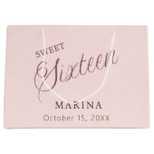バラ金ゴールド名スクリプトSweet 16 ラージペーパーバッグ (正面)