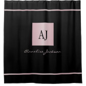 バラ金ゴールド名パーソナライズされたモノグラムブラック シャワーカーテン (正面)