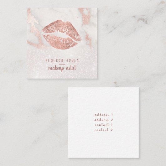 バラ金ゴールド唇のピンクの大理石とフェイクグリッター スクエア名刺 (正面/裏面)