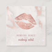 バラ金ゴールド唇のピンクの大理石とフェイクグリッター スクエア名刺 (正面)