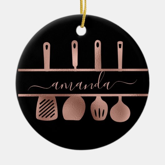 バラ金ゴールド器具パーソナルシェフ料理ベーキング セラミックオーナメント (正面)