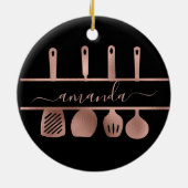 バラ金ゴールド器具パーソナルシェフ料理ベーキング セラミックオーナメント (裏面)