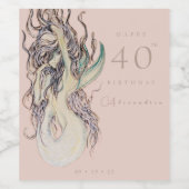 バラ金ゴールド大人の水色マーメイド任意の誕生日 ワインラベル (シングルラベル)