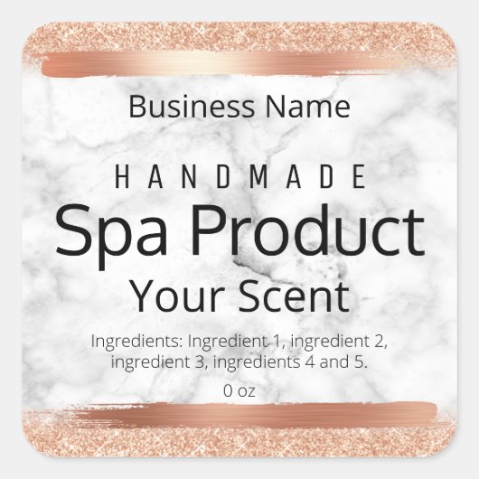 バラ金ゴールド大理石せっけん体スクラブバスソークラベル スクエアシール (正面)