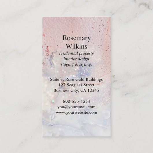 バラ金ゴールド大理石の水色垂直 名刺 (裏面)