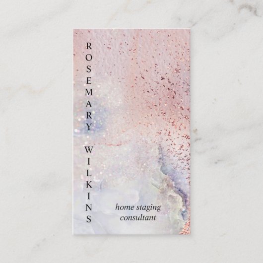 バラ金ゴールド大理石の水色垂直 名刺 (正面)