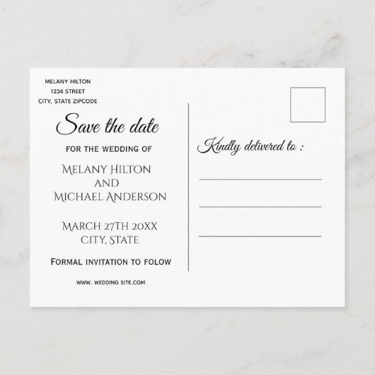 バラ金ゴールド大理石の漫画の猫は日付を保存 案内ポストカード (裏面)