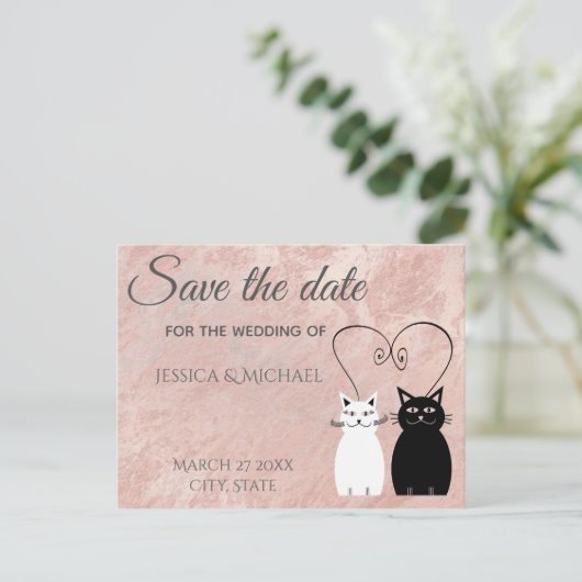 バラ金ゴールド大理石の漫画の猫は日付を保存 案内ポストカード (スタンド正面)