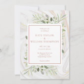 バラ金ゴールド大理石の緑の結婚写真 招待状 (正面)