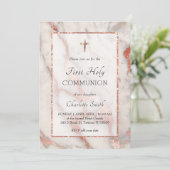 バラ金ゴールド大理石の背景ファースト・ホーリー・コミュニオン 招待状 (スタンド正面)