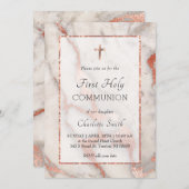 バラ金ゴールド大理石の背景ファースト・ホーリー・コミュニオン 招待状 (正面/裏面)