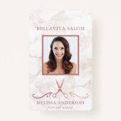 バラ金ゴールド大理石はさみフォト美容師 バッジ (正面)