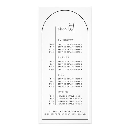 バラ金ゴールド大理石アーチ美しいビジネス価格表 ラックカード (裏面)