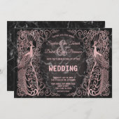 バラ金ゴールド大理石アールデコピーコックウェディング招待 招待状 (正面/裏面)