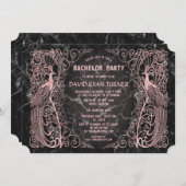 バラ金ゴールド大理石アールデコ孔雀ウェディングアクト 招待状 (正面/裏面)