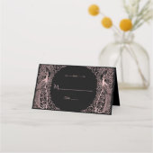 バラ金ゴールド大理石アールデコPeacocks日付を保存 プレイスカード (裏面)