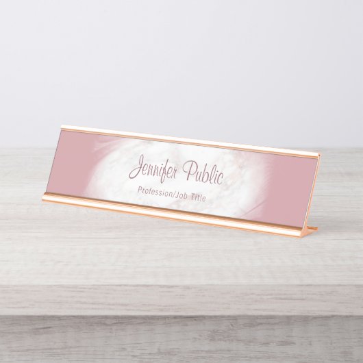 バラ金ゴールド大理石エレガントテンプレートプロフェッショナル デスクネームプレート (正面)
