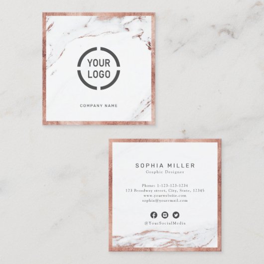 バラ金ゴールド大理石カスタム会社ロゴプロフェッショナル スクエア名刺 (正面/裏面)