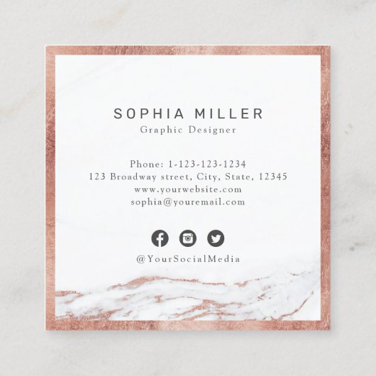 バラ金ゴールド大理石カスタム会社ロゴプロフェッショナル スクエア名刺 (裏面)