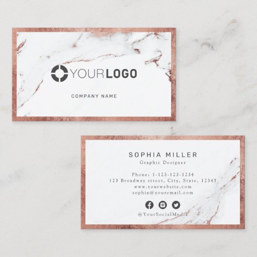 バラ金ゴールド大理石カスタム会社ロゴプロフェッショナル 名刺 (正面/裏面)