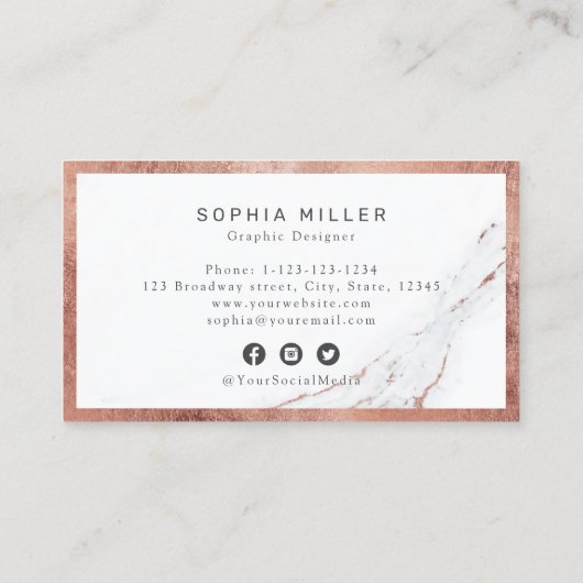 バラ金ゴールド大理石カスタム会社ロゴプロフェッショナル 名刺 (裏面)