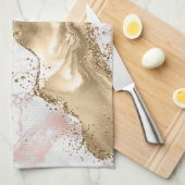 バラ金ゴールド大理石グリッターゲート キッチンタオル (四つ折り)