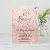 バラ金ゴールド大理石グリッターピンクグラデーションオ赤ちゃんシャワー 招待状 (スタンド正面)