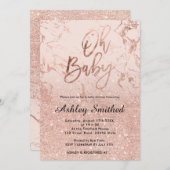 バラ金ゴールド大理石グリッターピンクグラデーションオ赤ちゃんシャワー 招待状 (正面/裏面)