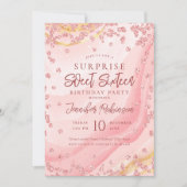 バラ金ゴールド大理石グリッターフォトサプライズSweet 16 招待状 (正面)