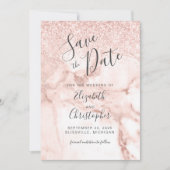 バラ金ゴールド大理石グリッター結婚式日付を保存 招待状 (正面)