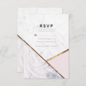 バラ金ゴールド大理石スワール赤面ピンクウェディングRSVP 出欠カード (正面/裏面)