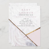 バラ金ゴールド大理石スワール赤面ピンクベビーシャワー 招待状 (正面/裏面)