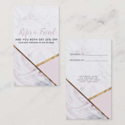 バラ金ゴールド大理石スワール&赤面ピンク友人を参照 紹介カード (正面/裏面)