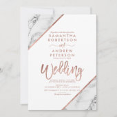 バラ金ゴールド大理石タイポグラフィ白結婚の 招待状 (正面)